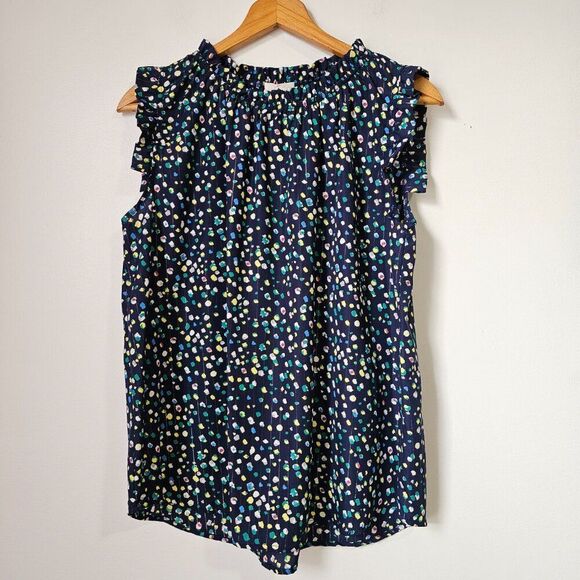 EUC LIKE NEW BETSEY'S BOUTIQUE SHOP SPECKLED MOCK NECK RUFFLE EDGES TANK TOP SM - Picture 2 of 15